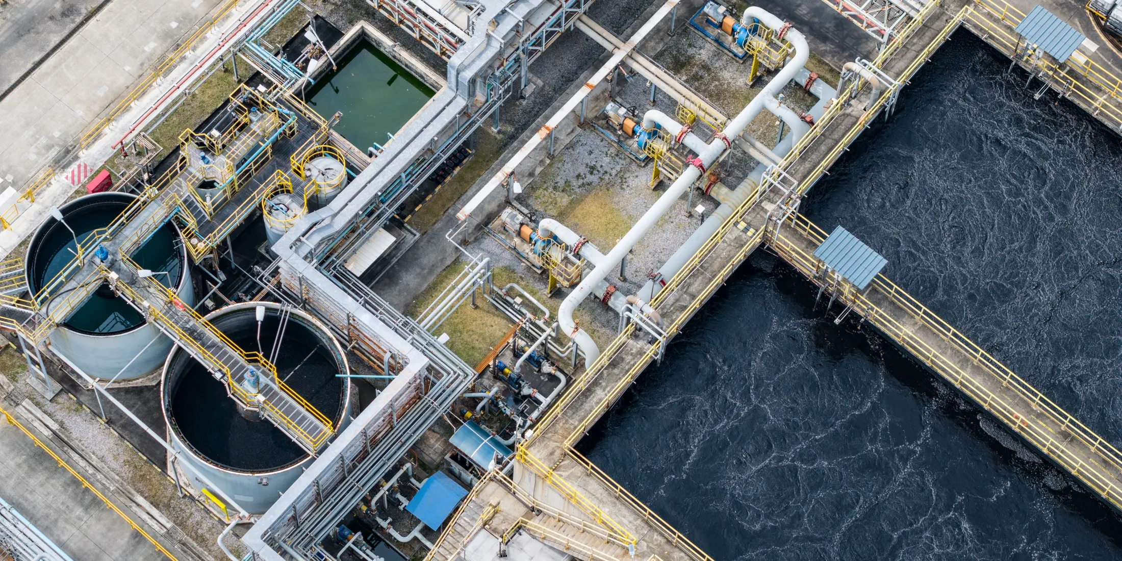 Aerial view of an industrial water treatment and filtration facility